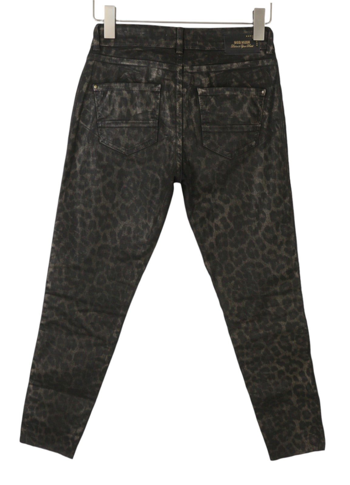 MOS MOSH Summer Animal Coated Women Jeans W26 Black Leopard Print Slim Fit