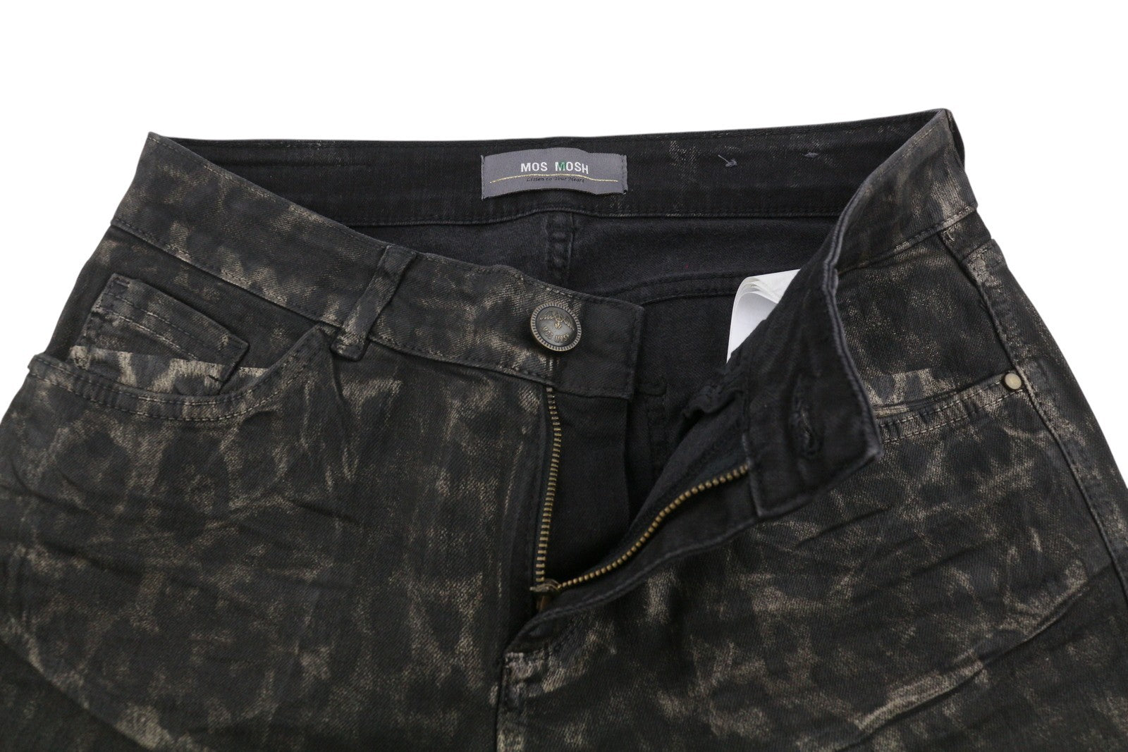 MOS MOSH Summer Animal Coated Women Jeans W26 Black Leopard Print Slim Fit