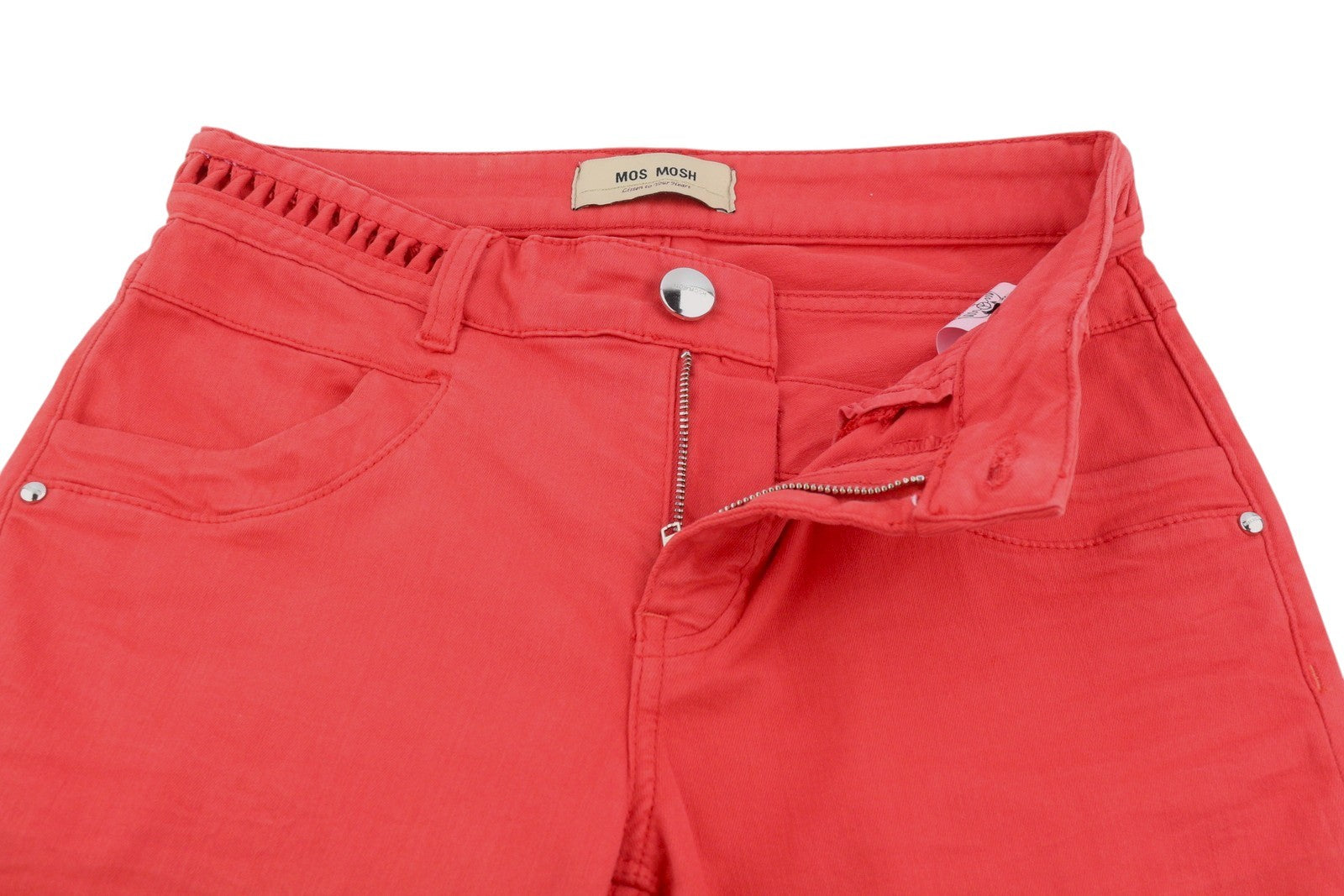 MOS MOSH Naomi Haim Women Trousers W25 Red Skinny Fit Zip Fly