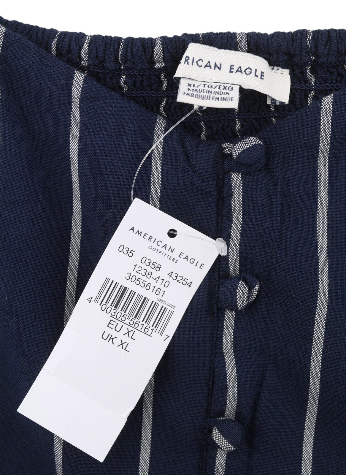 AMERICAN EAGLE OUTFITTERS Women Blouse XL Dark Blue Striped Short Sleeved