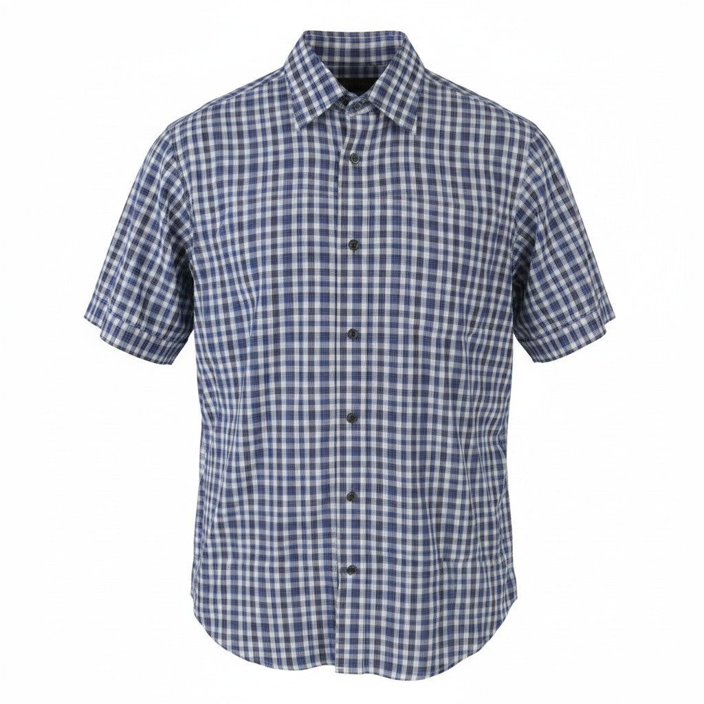 Z ZEGNA Men Shirt M Blue Plaid Button-Up Spread Short Sleeved