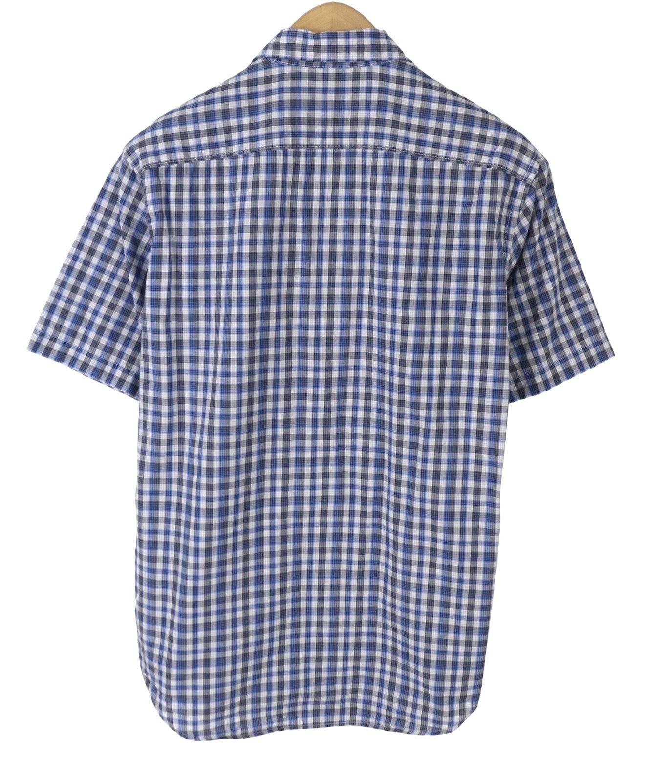 Z ZEGNA Men Shirt M Blue Plaid Button-Up Spread Short Sleeved