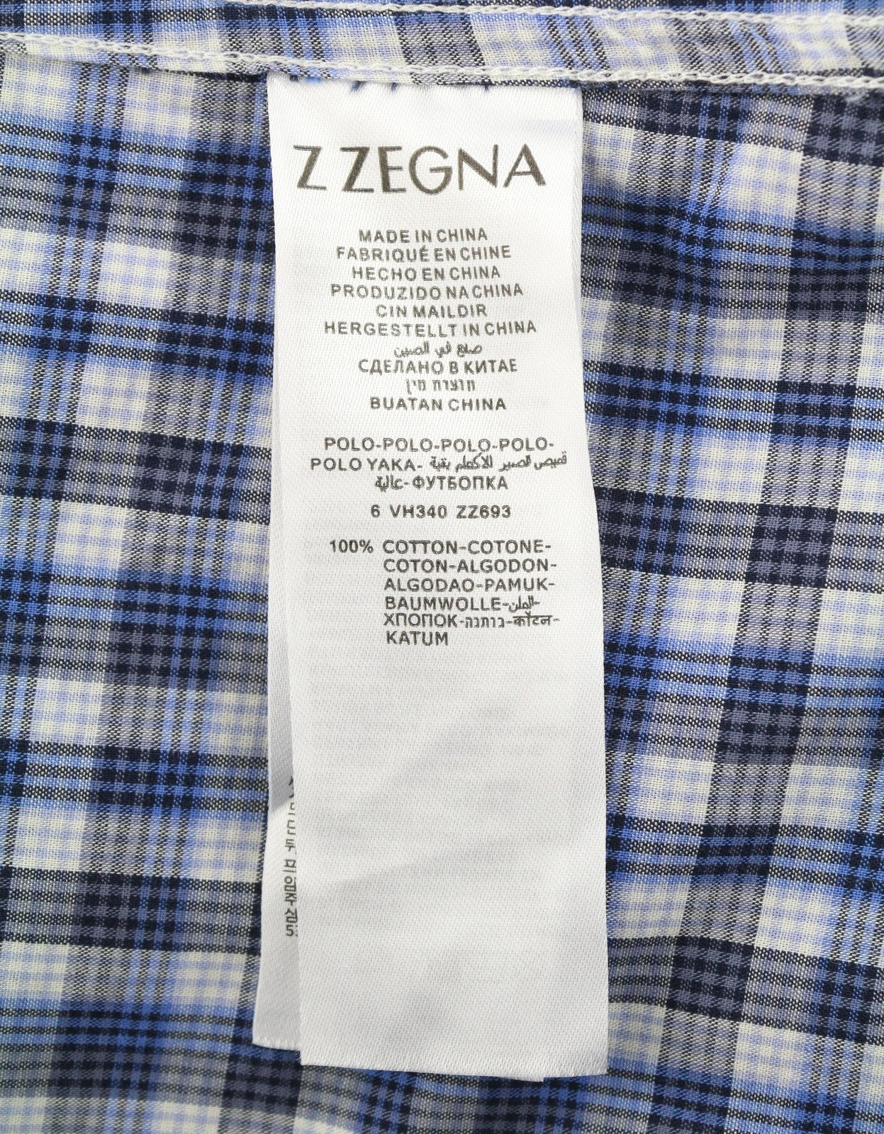 Z ZEGNA Men Shirt M Blue Plaid Button-Up Spread Short Sleeved