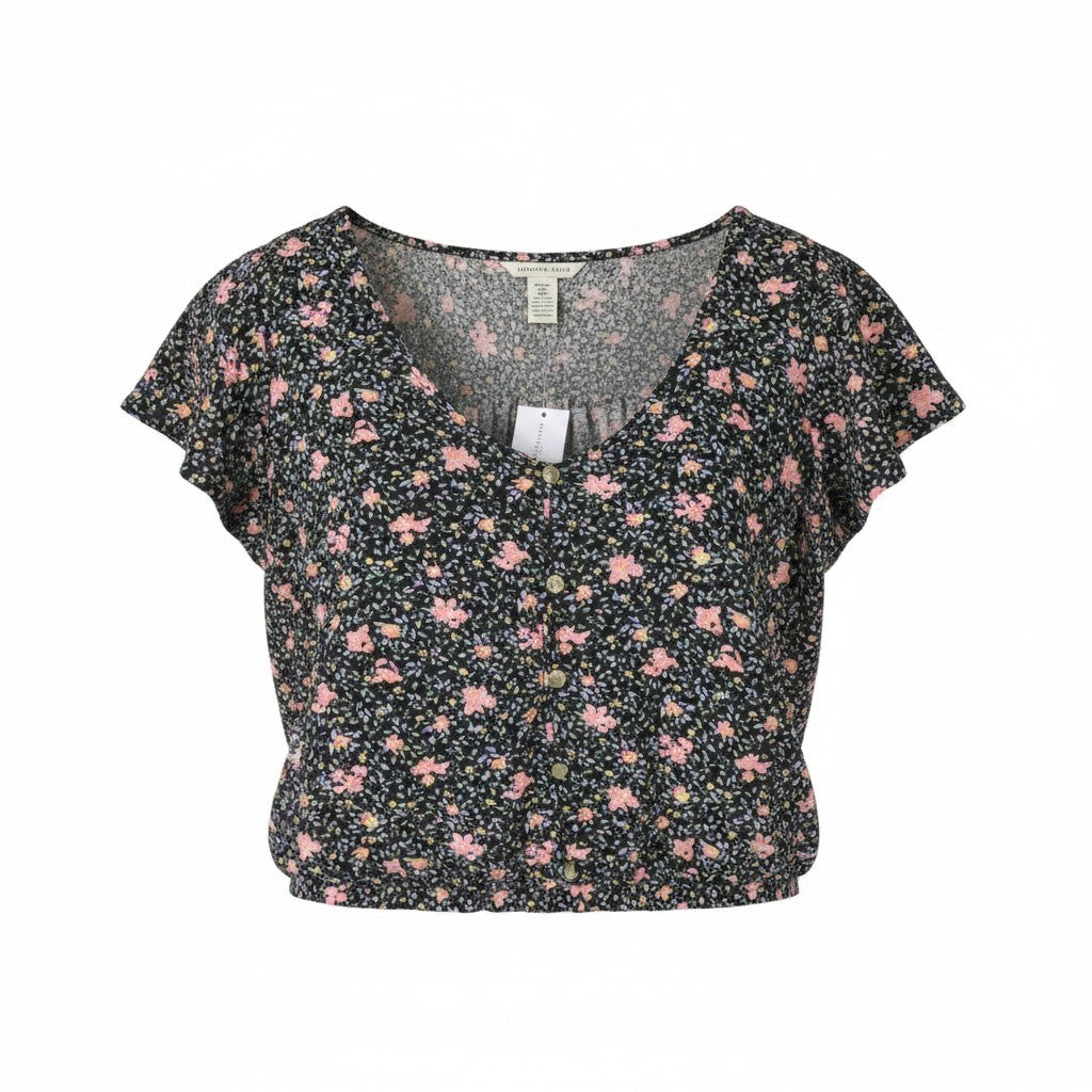 AMERICAN EAGLE OUTFITTERS Women Blouse XS Floral Print Button-Up Short Sleeve