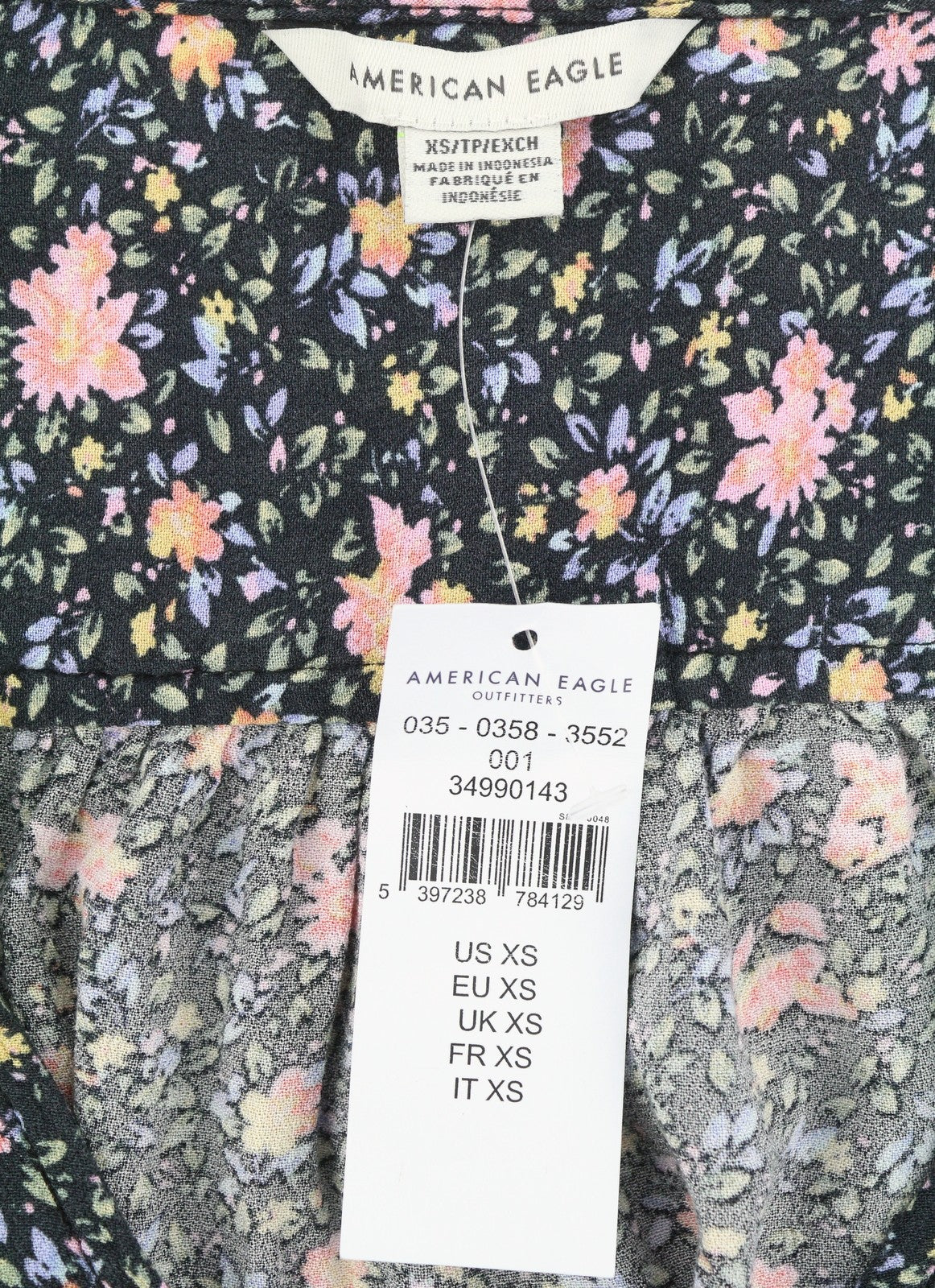 AMERICAN EAGLE OUTFITTERS Women Blouse XS Floral Print Button-Up Short Sleeve