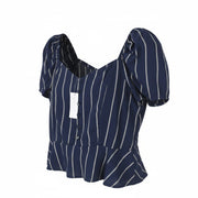AMERICAN EAGLE OUTFITTERS Women Blouse S Dark Blue Striped Short Sleeved