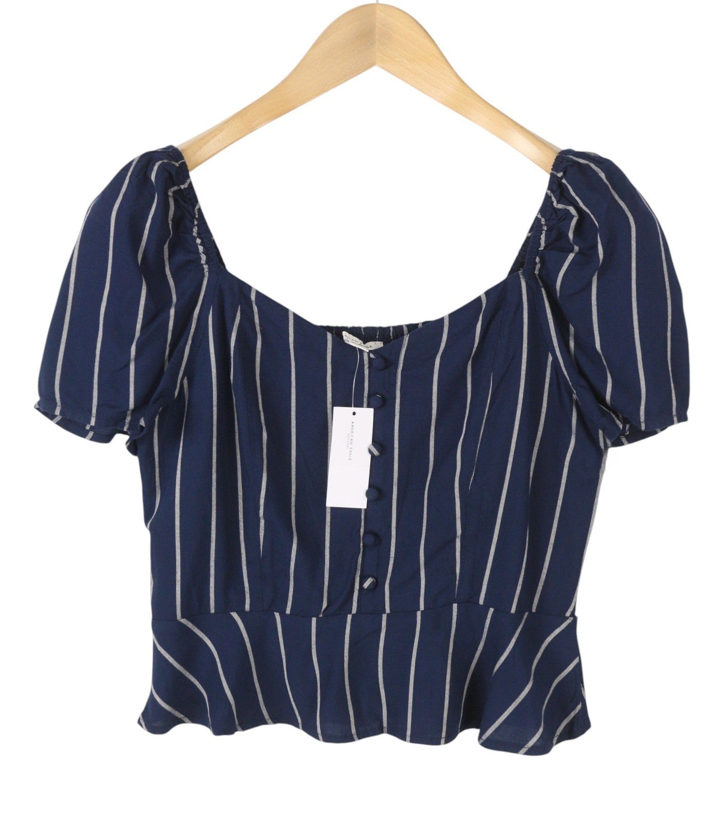 AMERICAN EAGLE OUTFITTERS Women Blouse S Dark Blue Striped Short Sleeved