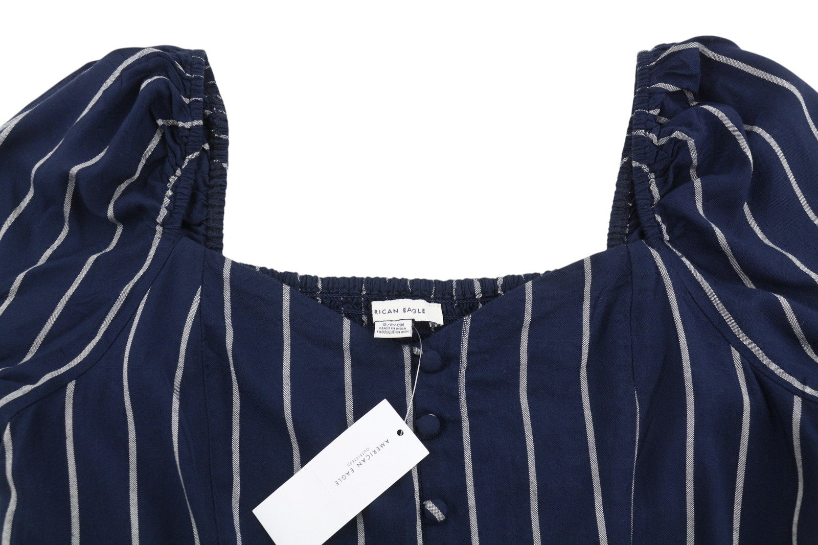 AMERICAN EAGLE OUTFITTERS Women Blouse S Dark Blue Striped Short Sleeved