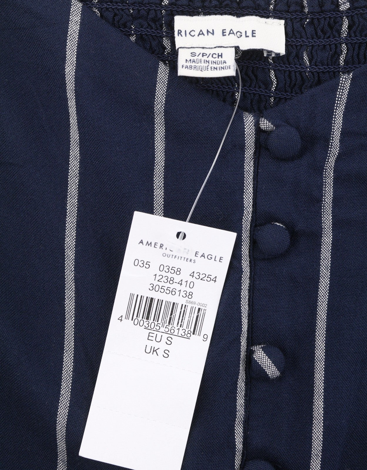 AMERICAN EAGLE OUTFITTERS Women Blouse S Dark Blue Striped Short Sleeved