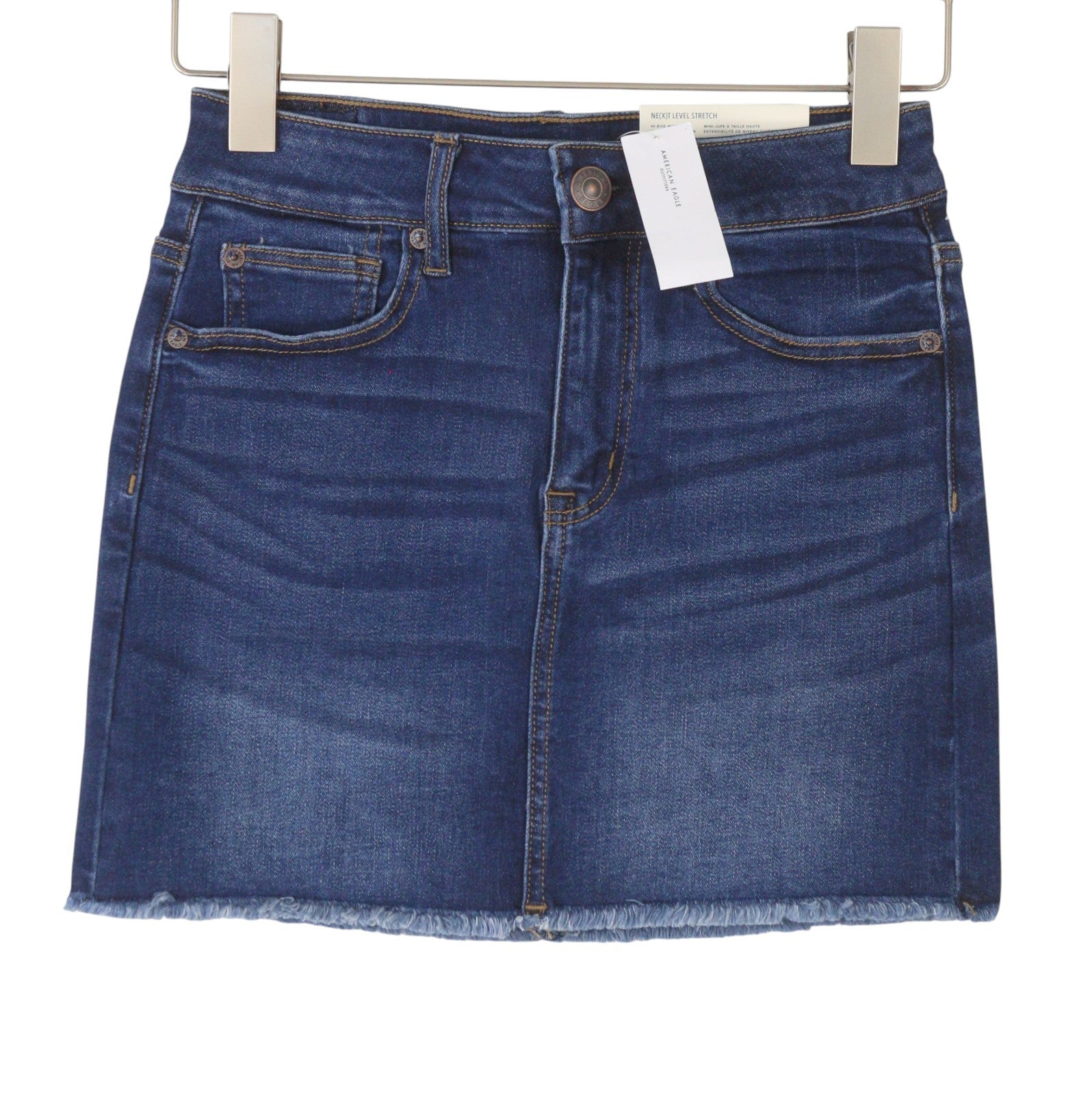 AMERICAN EAGLE OUTFITTERS Hi-Rise Mini Women Skirt UK8 W26 Blue Faded Stretch