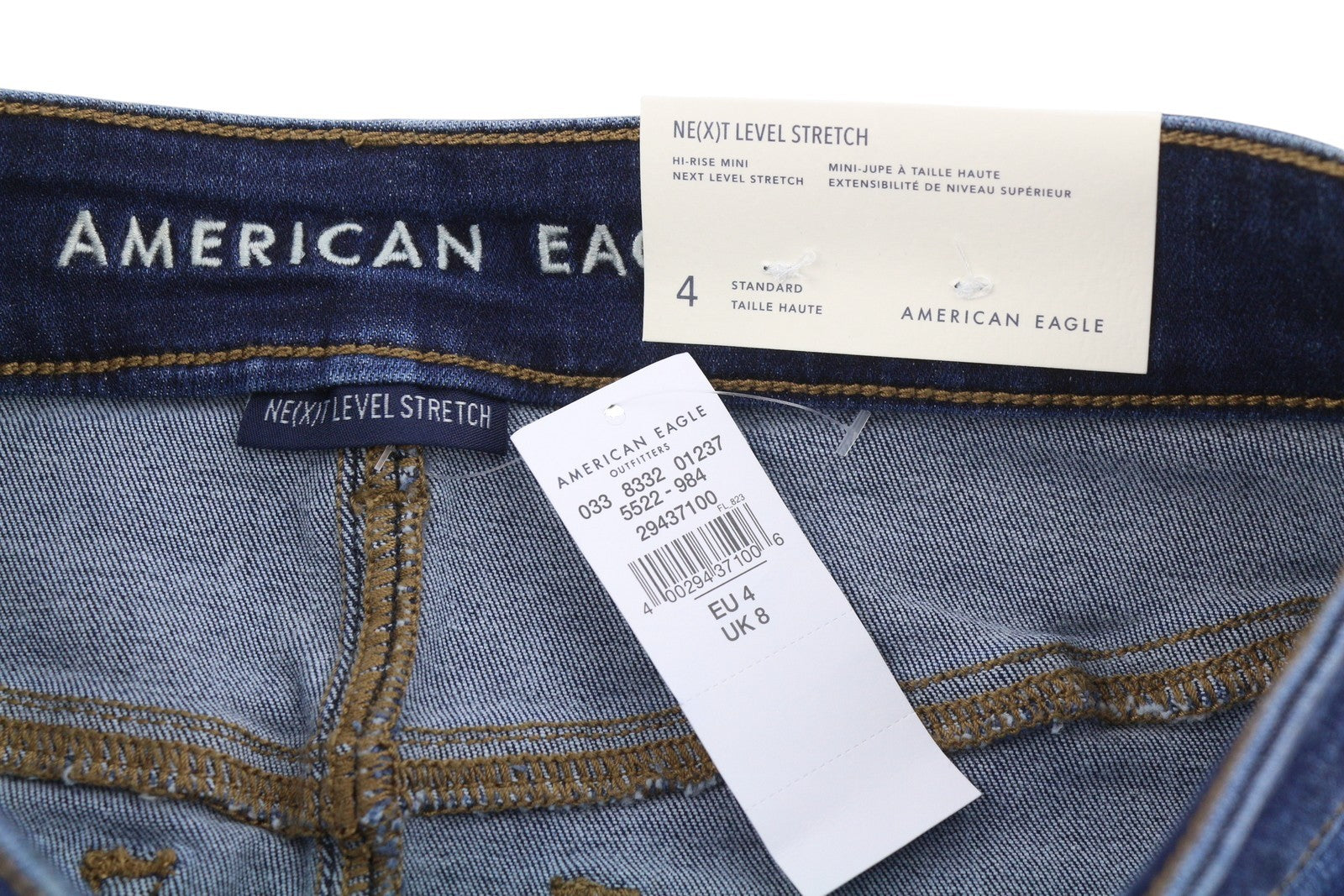 AMERICAN EAGLE OUTFITTERS Hi-Rise Mini Women Skirt UK8 W26 Blue Faded Stretch