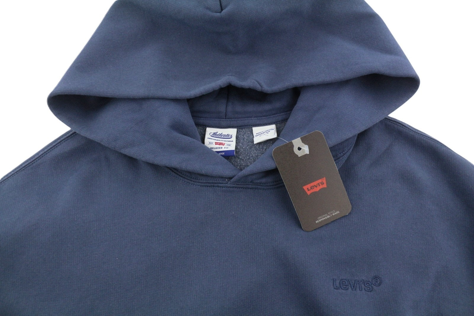 LEVI'S Relaxed Fit Men Hoodie XL Dark Blue Kangaroo Pocket Pull On