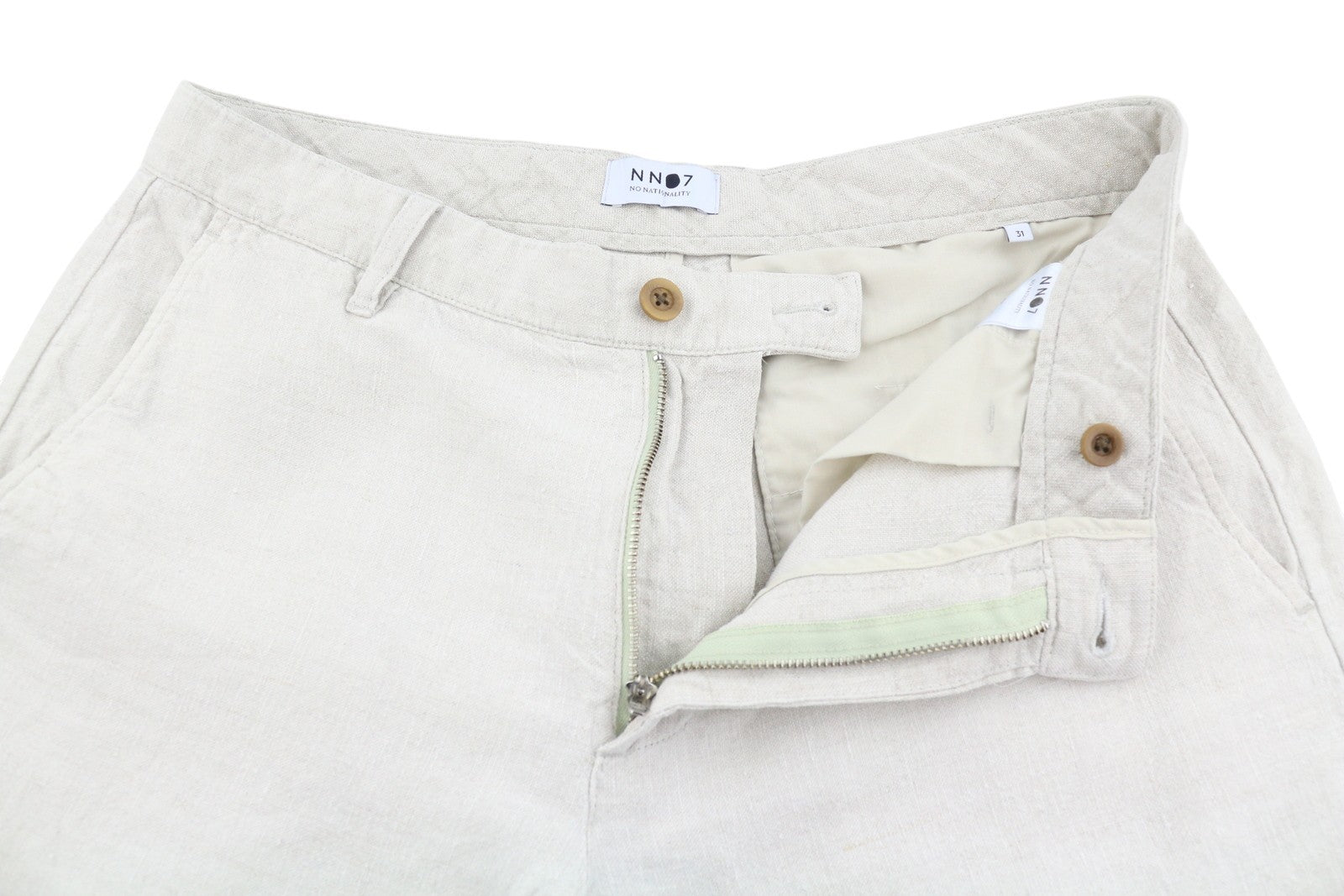 NO NATIONALITY NN07 Crown Men Shorts W31 Grey Linen Zip Fly Casual
