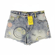 DESIGUAL Denim Smiley Women Shorts EU40 W31 Blue Patterned Faded Distress