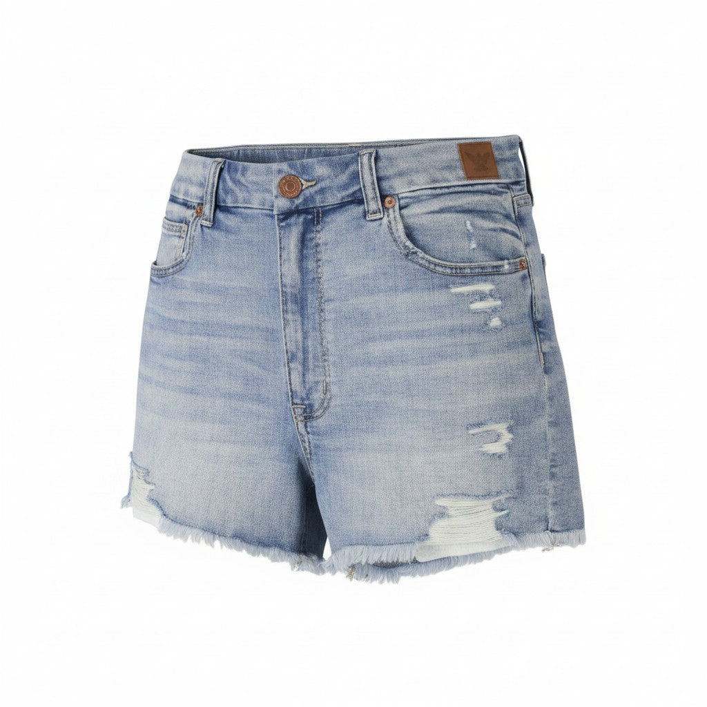 AMERICAN EAGLE OUTFITTERS Curvy Hi-Rise Women Shorts W31 Blue Stretch Distress