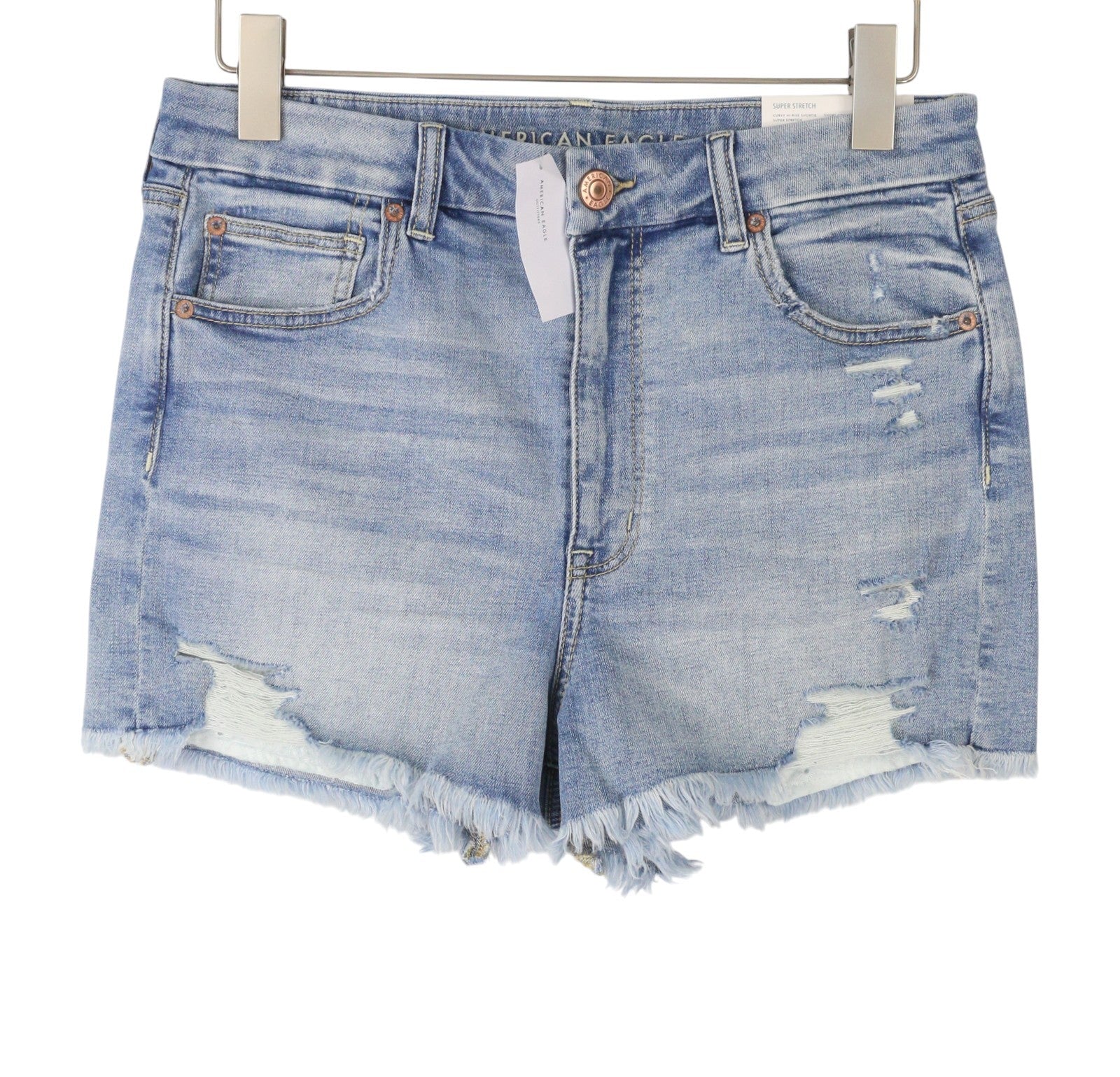 AMERICAN EAGLE OUTFITTERS Curvy Hi-Rise Women Shorts W31 Blue Stretch Distress
