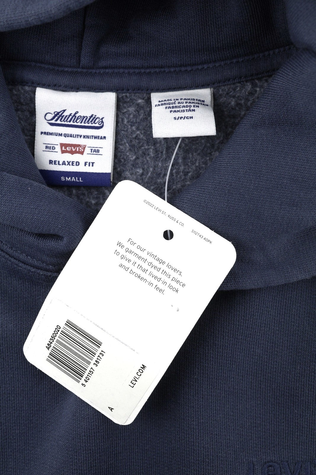 LEVI'S Relaxed Fit Men Hoodie S Dark Blue Kangaroo Pocket Pull On