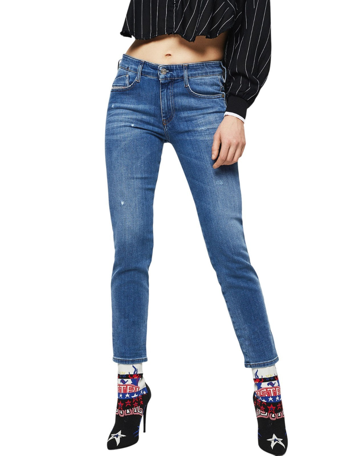 DIESEL D-Rifty 083AX Women Jeans W25/L32 Slim Blue Cotton Stretch Low Waist