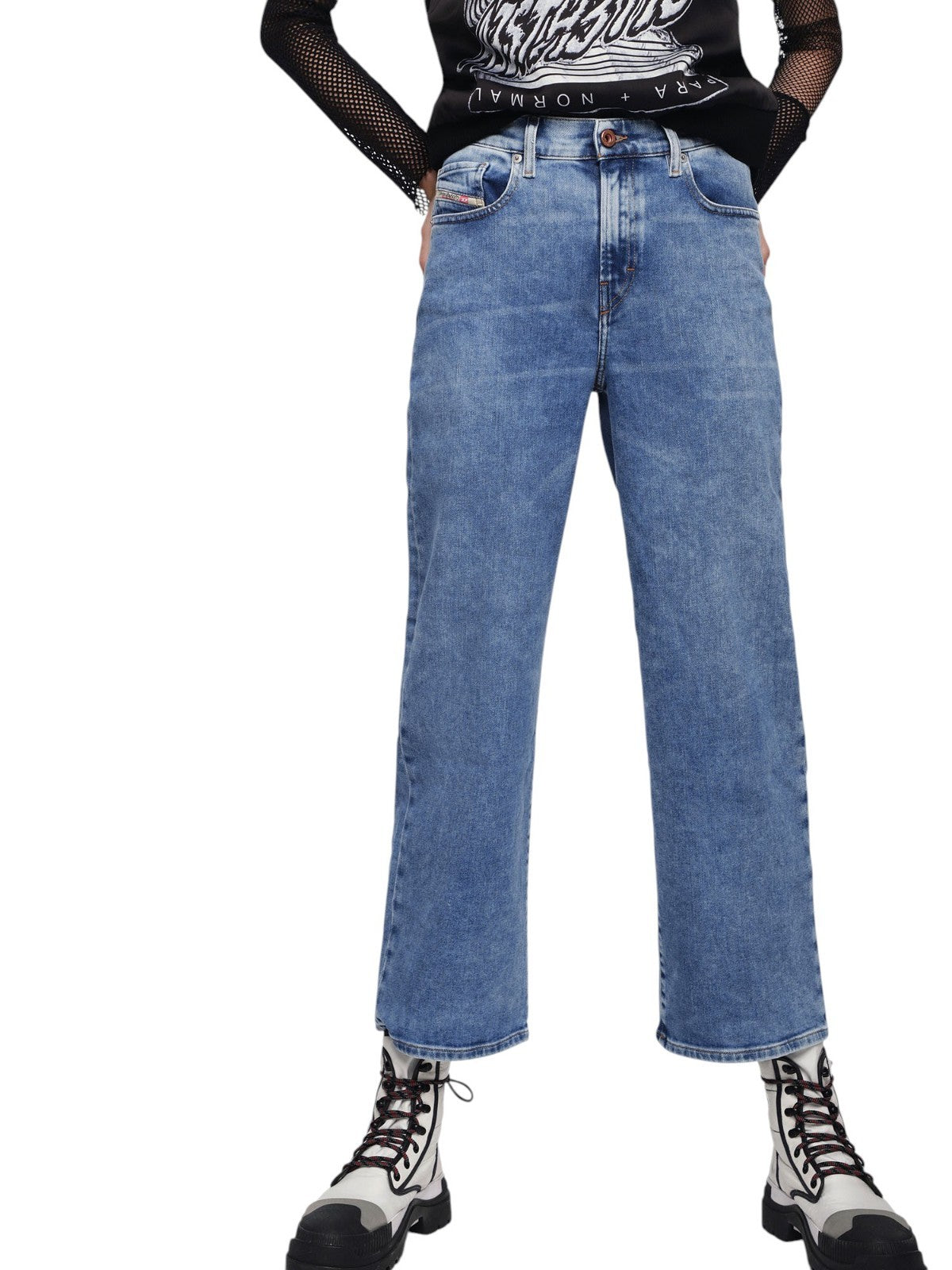 DIESEL Widee 087AR Women Jeans W26/L32 Straight Fit Wash Blue Cotton Stretch