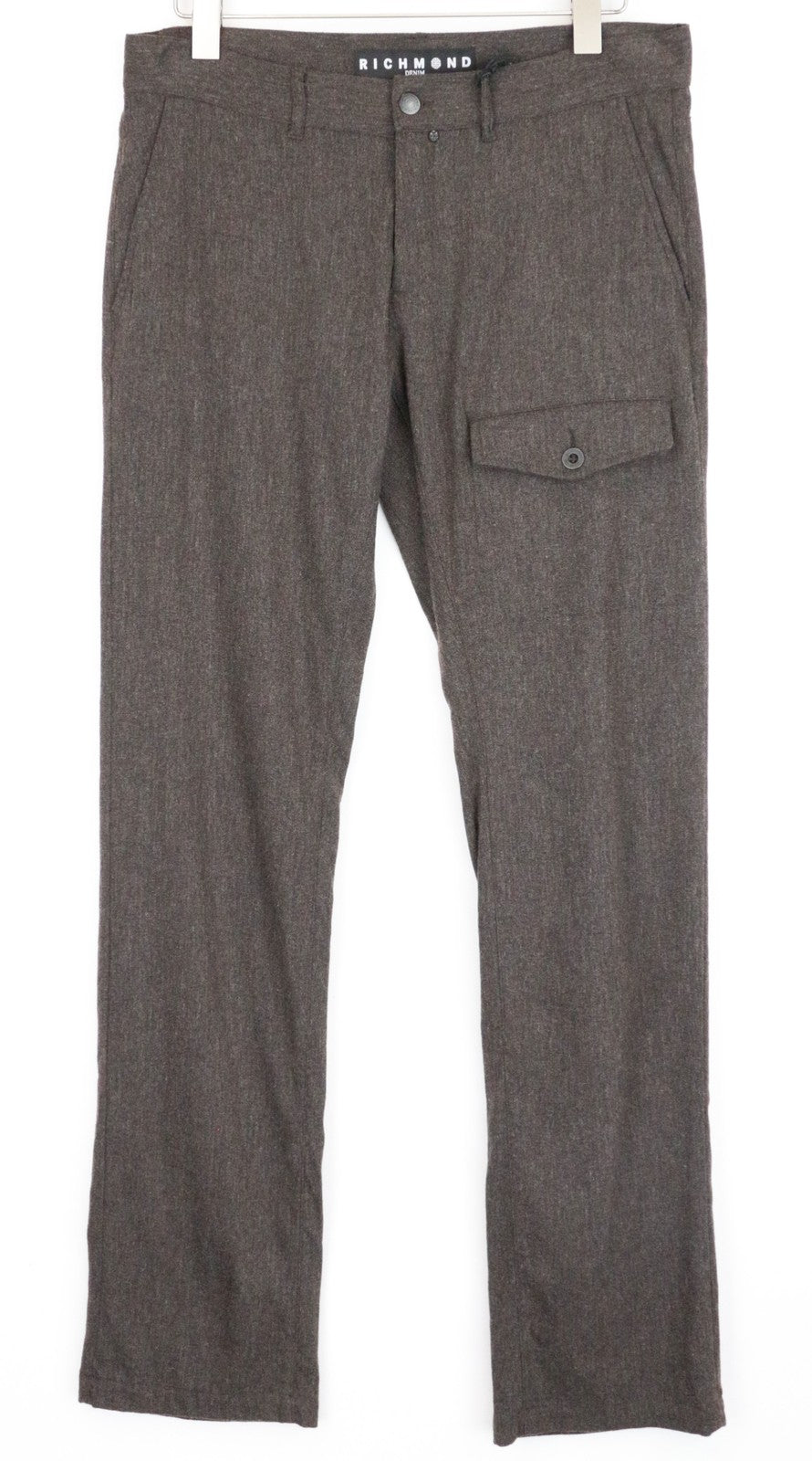 RICHMOND Men Trousers 48 Brown Wool Blend Button-Fly Flat Front Casual Stretch