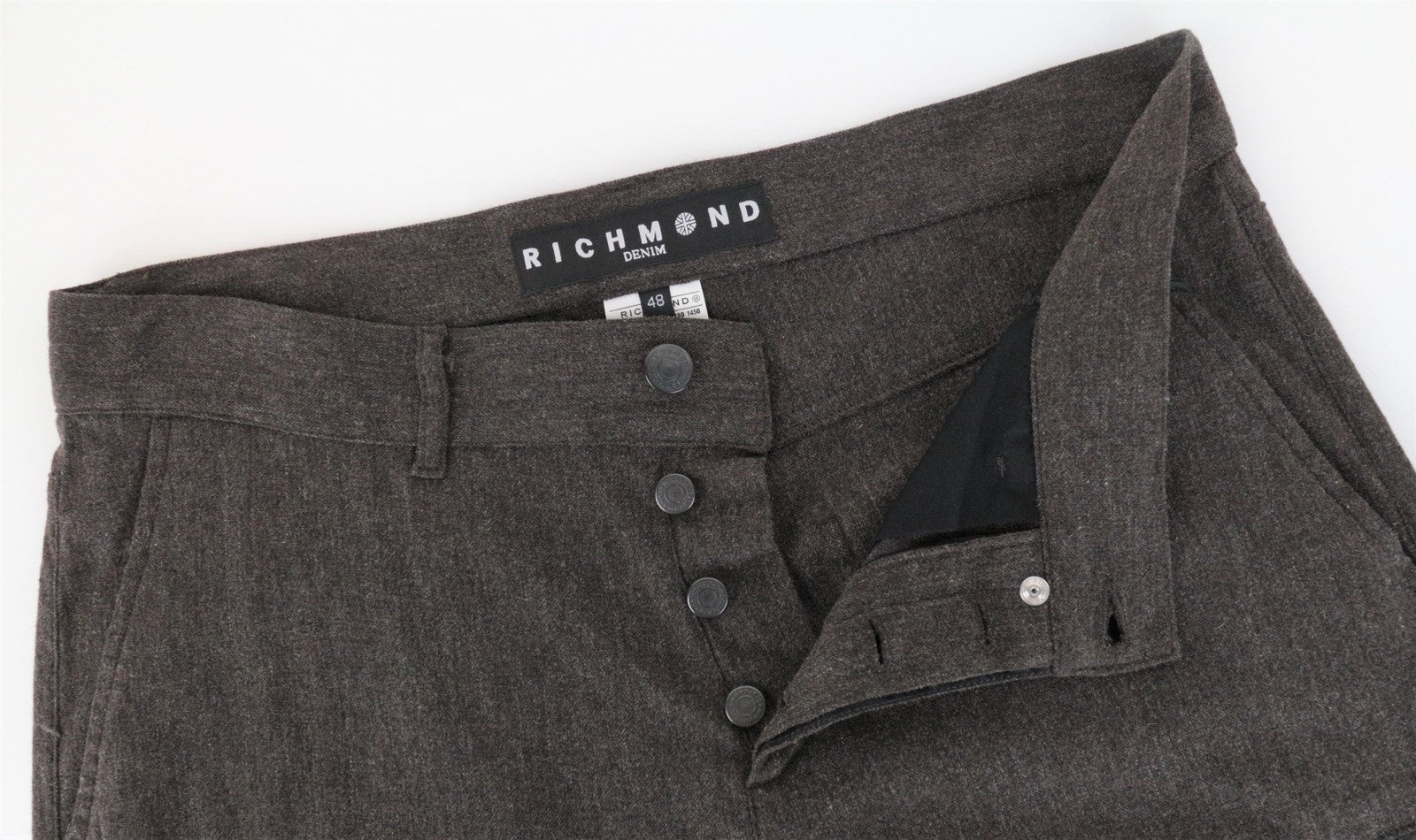 RICHMOND Men Trousers 48 Brown Wool Blend Button-Fly Flat Front Casual Stretch