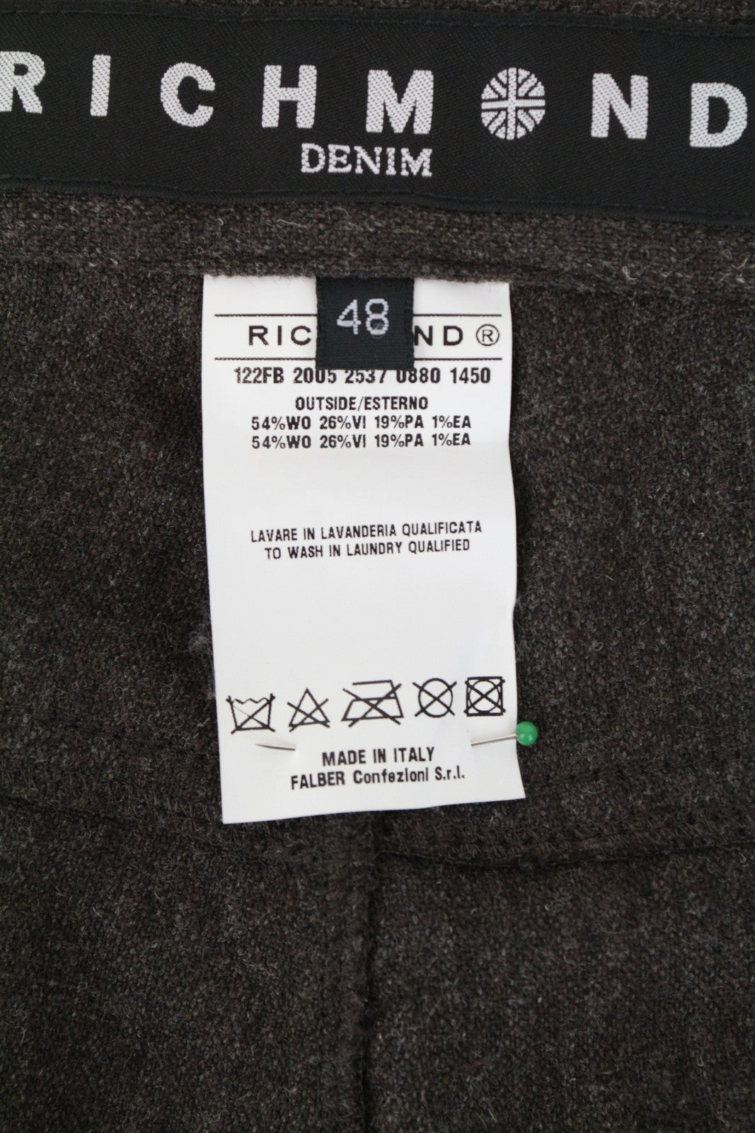 RICHMOND Men Trousers 48 Brown Wool Blend Button-Fly Flat Front Casual Stretch