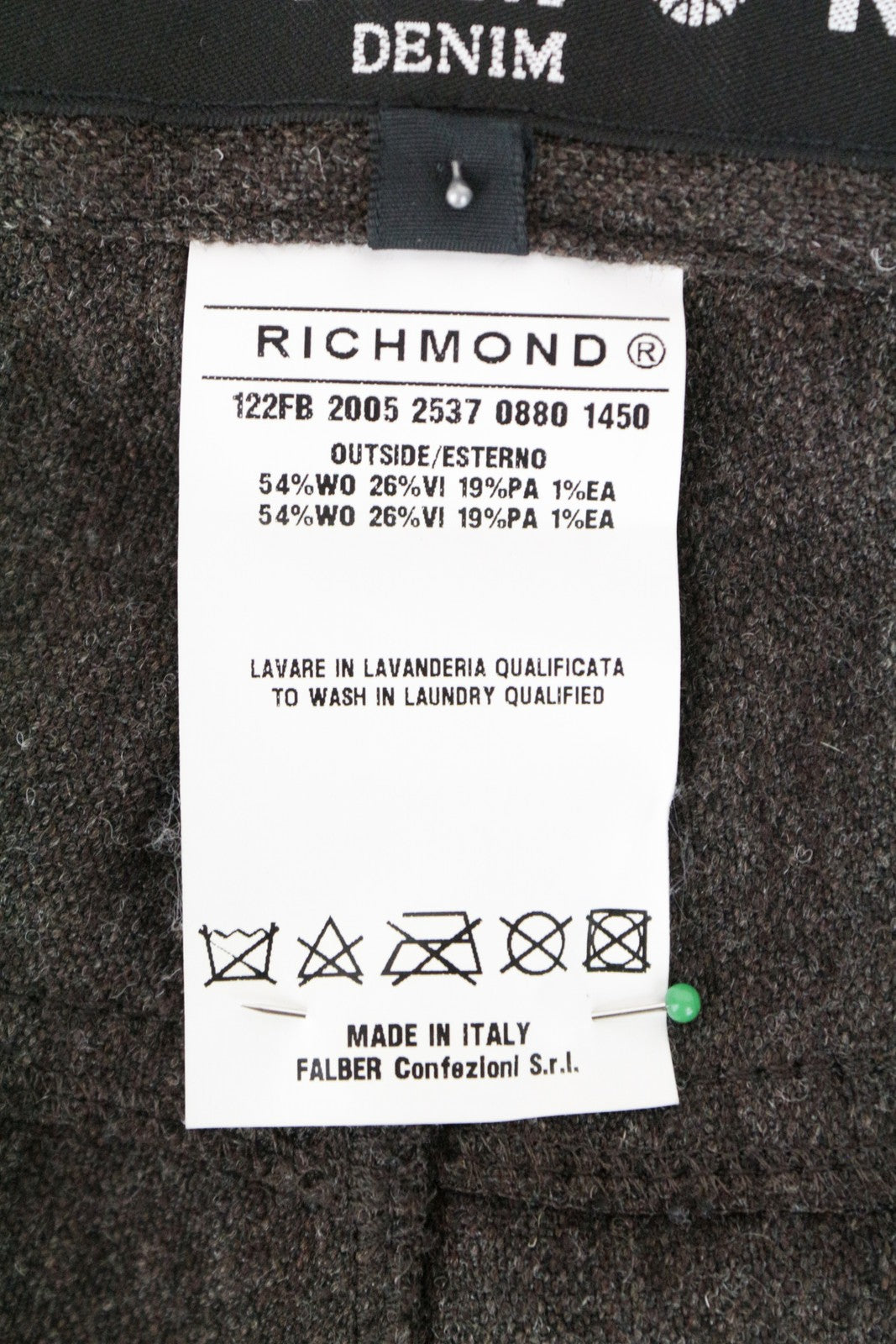 RICHMOND Men Trousers 48 Brown Wool Blend Button-Fly Flat Front Casual Stretch