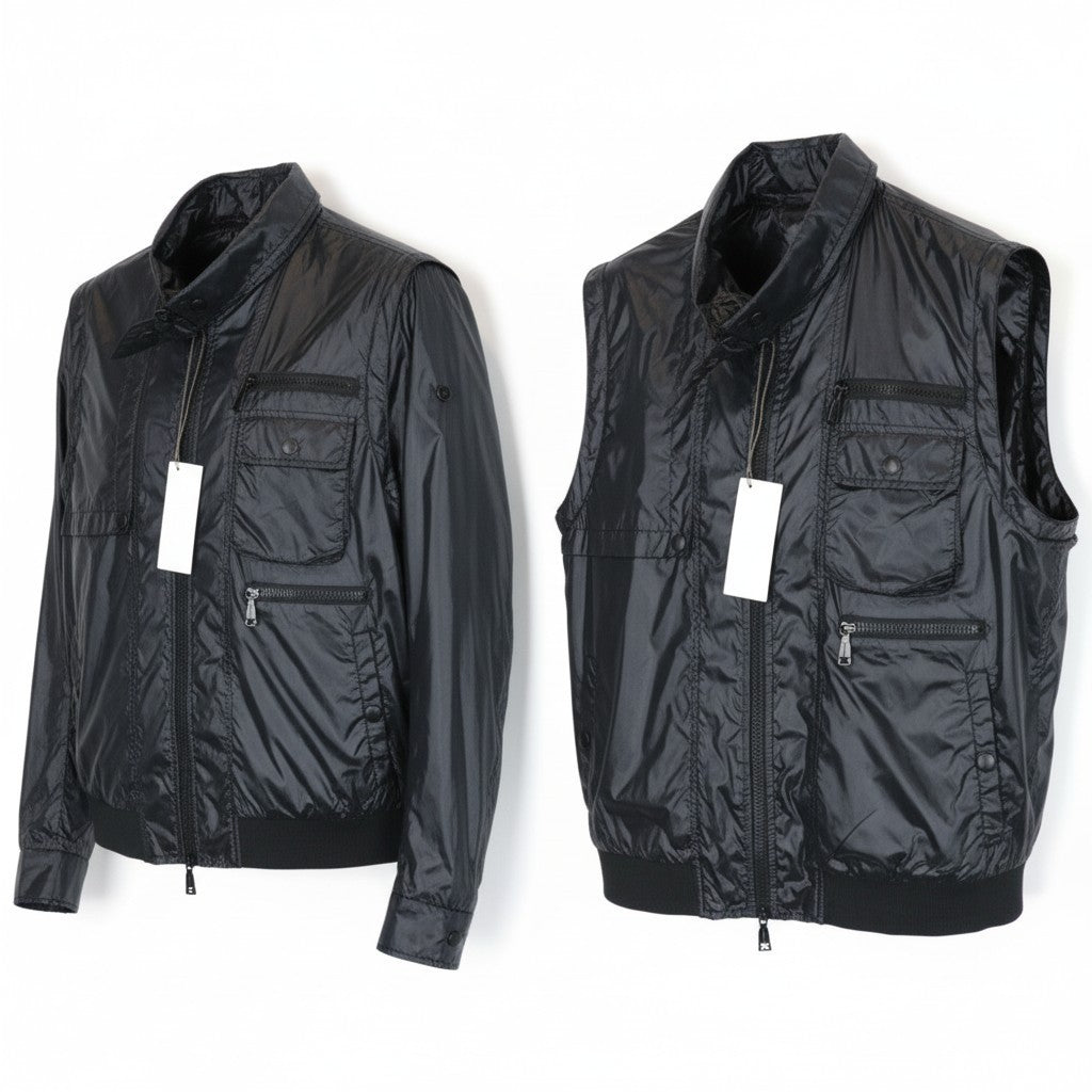 RICHMOND Men Jacket 48 M Navy Single-Breasted Removable Sleeves Lightweight