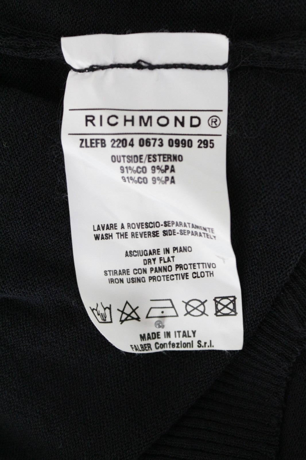RICHMOND Men Sweatshirt M/L Black Cotton Blend Long Sleeve Lightweight Hoodie