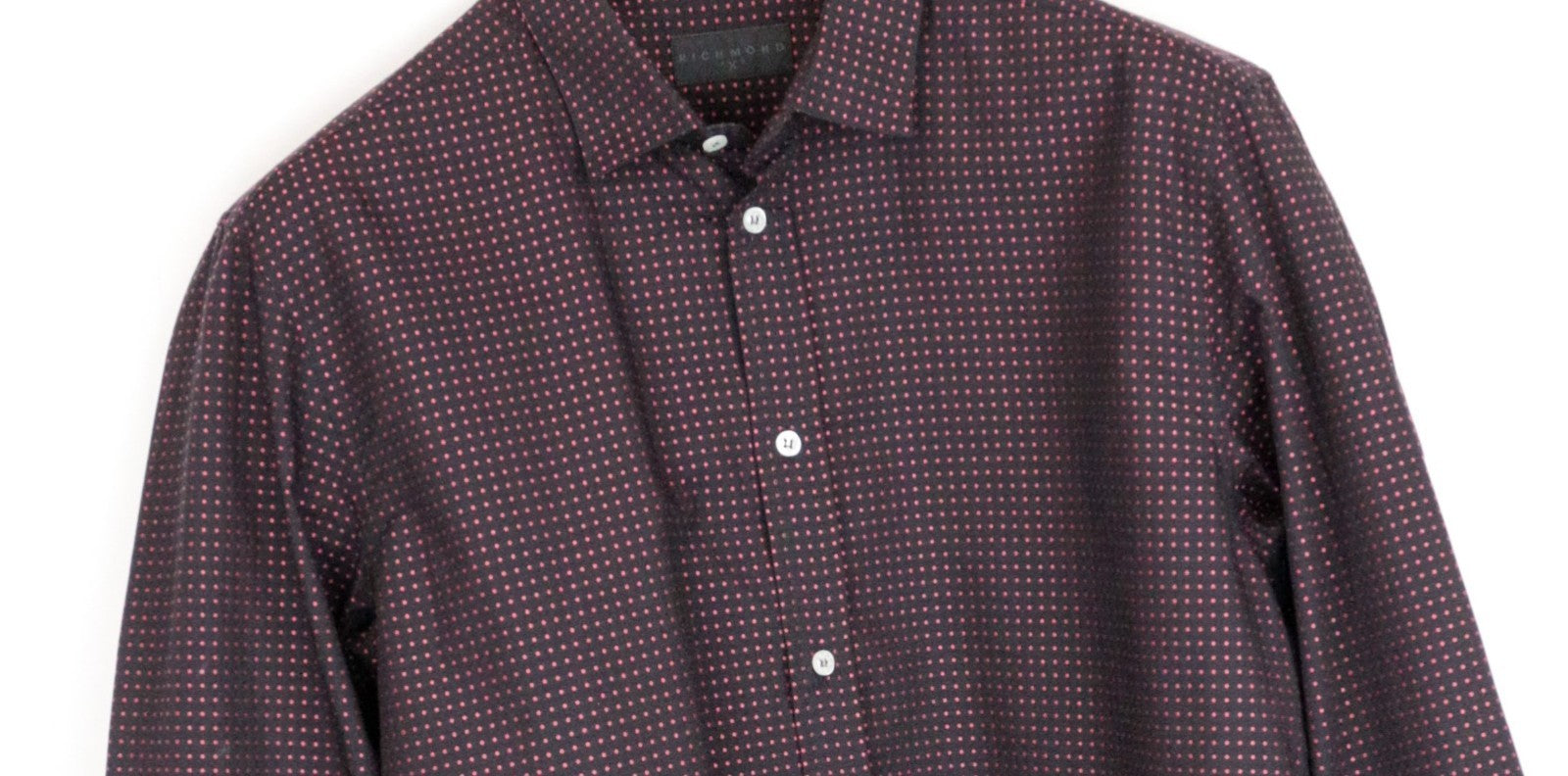 RICHMOND Men Shirt M/L Black Pure Cotton Dot Patterned Long Sleeved Button-Up