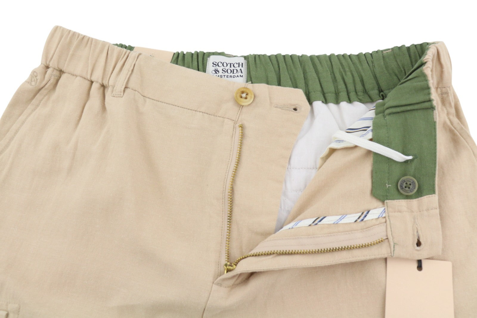 SCOTCH & SODA Men Shorts W31 Beige Linen Blend Relaxed Fit Cargo