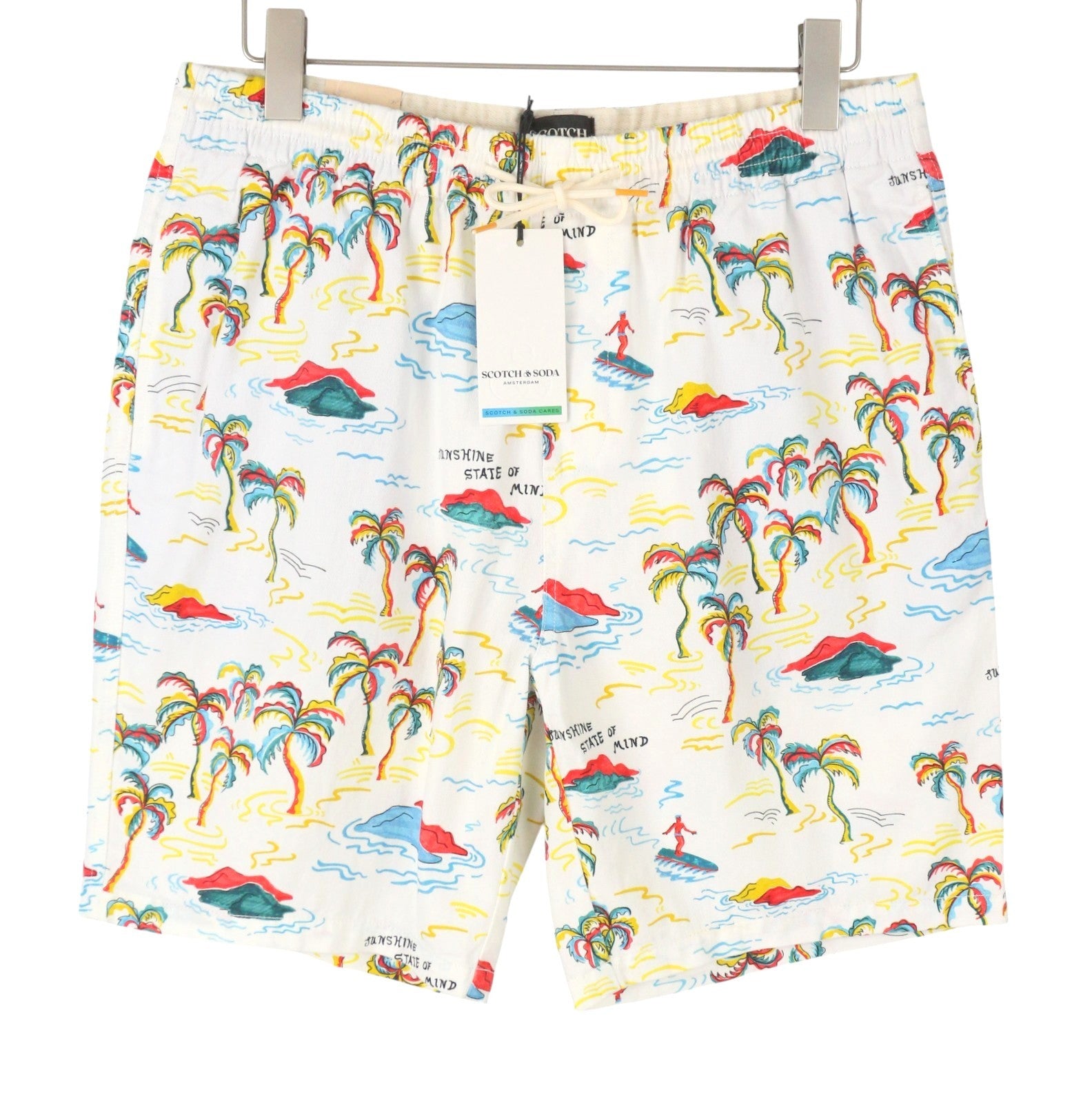 SCOTCH & SODA Men Shorts W32 White Palm Tree Island Print Drawstring Waist
