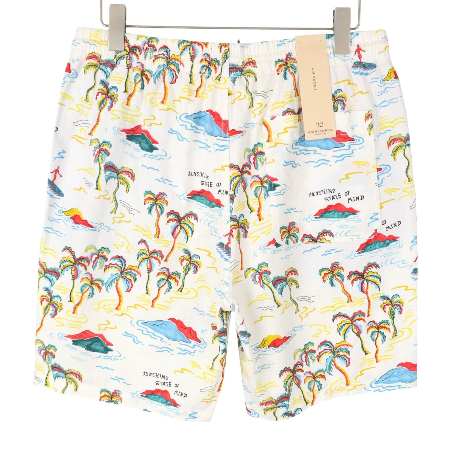 SCOTCH & SODA Men Shorts W32 White Palm Tree Island Print Drawstring Waist