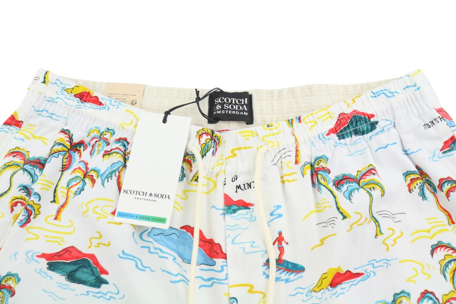 SCOTCH & SODA Men Shorts W32 White Palm Tree Island Print Drawstring Waist
