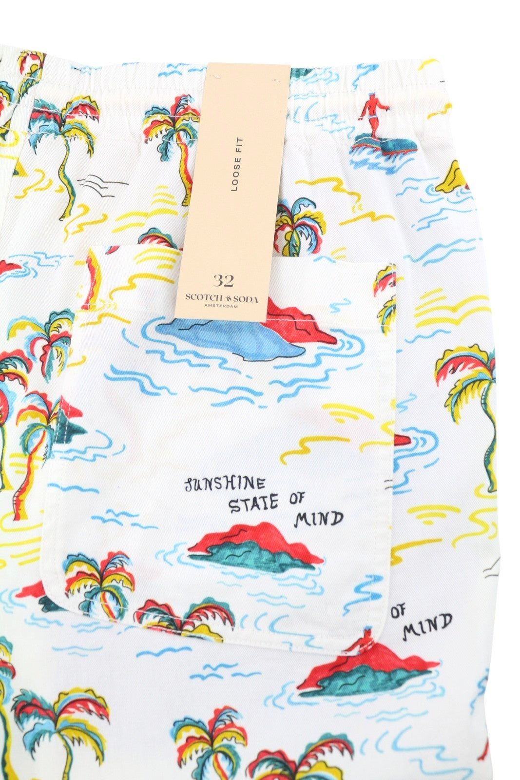 SCOTCH & SODA Men Shorts W32 White Palm Tree Island Print Drawstring Waist