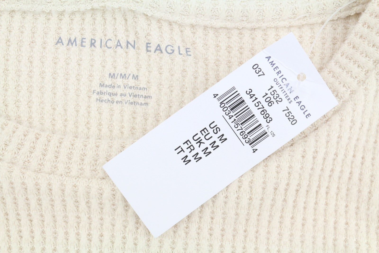 AMERICAN EAGLE OUTFITTERS Men Sweatshirt M Light Cream Soft Crew Neck Pull On