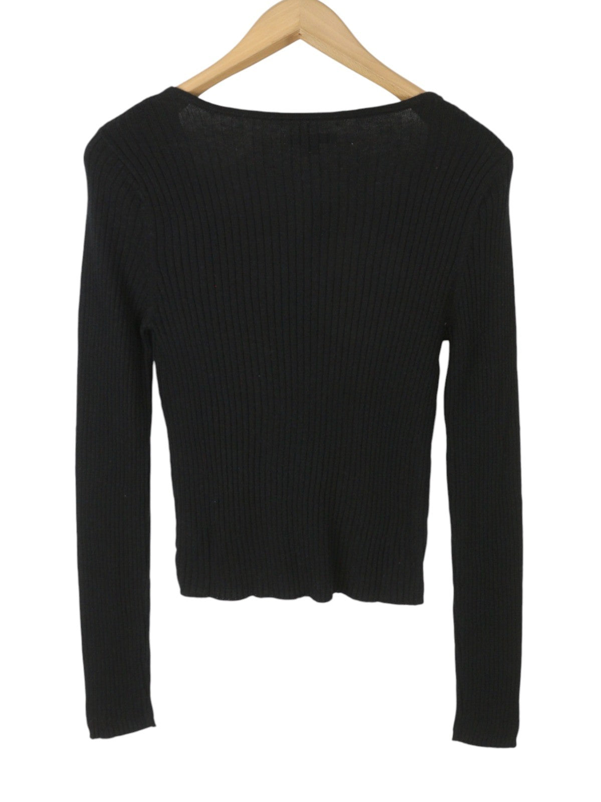 AMERICAN EAGLE OUTFITTERS Women T-Shirt L Black Ribbed V-Neck Long Sleeved
