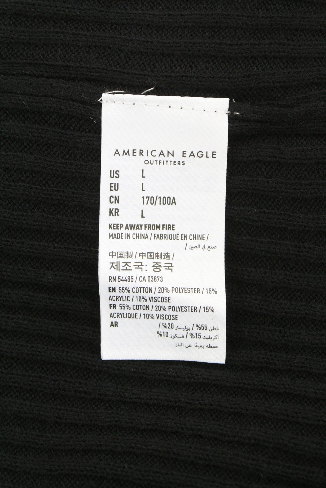 AMERICAN EAGLE OUTFITTERS Women T-Shirt L Black Ribbed V-Neck Long Sleeved