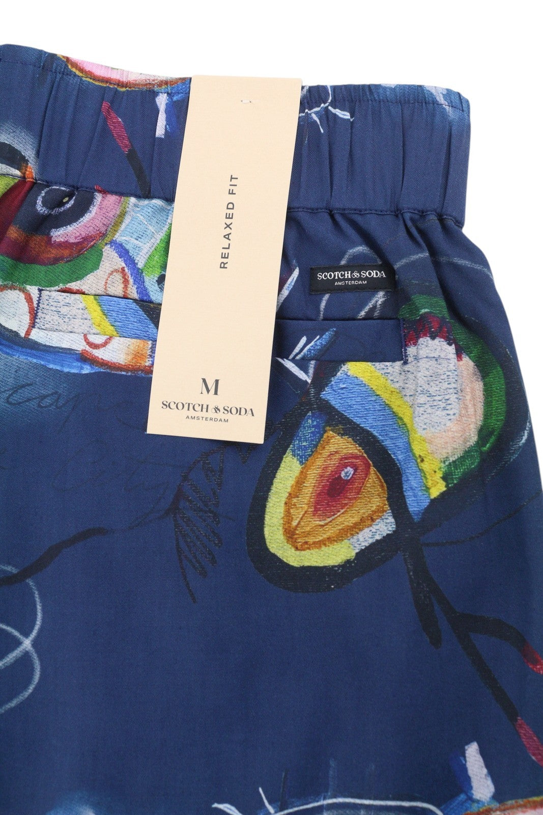 SCOTCH & SODA Men Shorts M W30 Blue Patterned Relaxed Drawstring Waist Tencel
