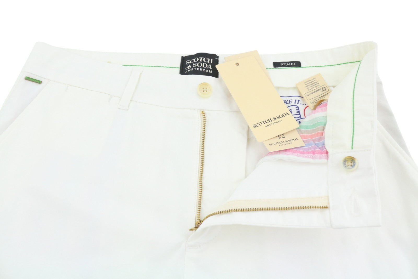 SCOTCH & SODA Stuart Men Shorts W32 Denim White Regular Slim Fit Stretch