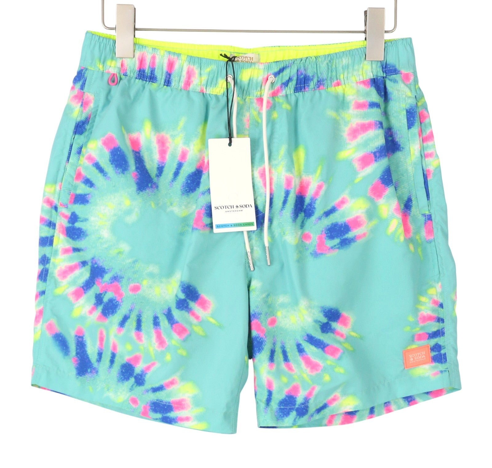 SCOTCH & SODA Men Swimwear W30 Blue Mint Flower Tie Dye Pattern Drawstring Waist