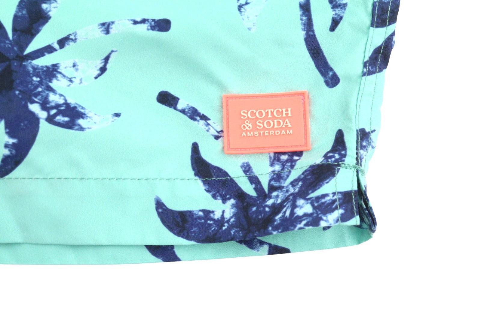 SCOTCH & SODA Men Swimwear W31 Blue Mint Wax Leaf Print Drawstring Waist