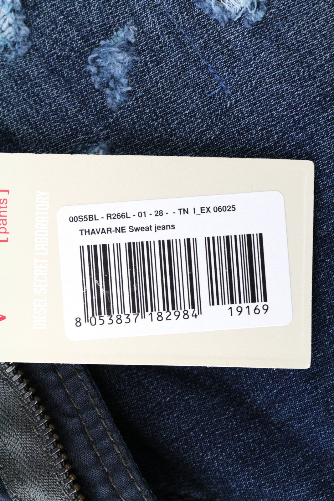 DIESEL Thavar-NE 0662L Men Jeans W28 Sweat Jogg Slim Fit Ripped Blue Stretch