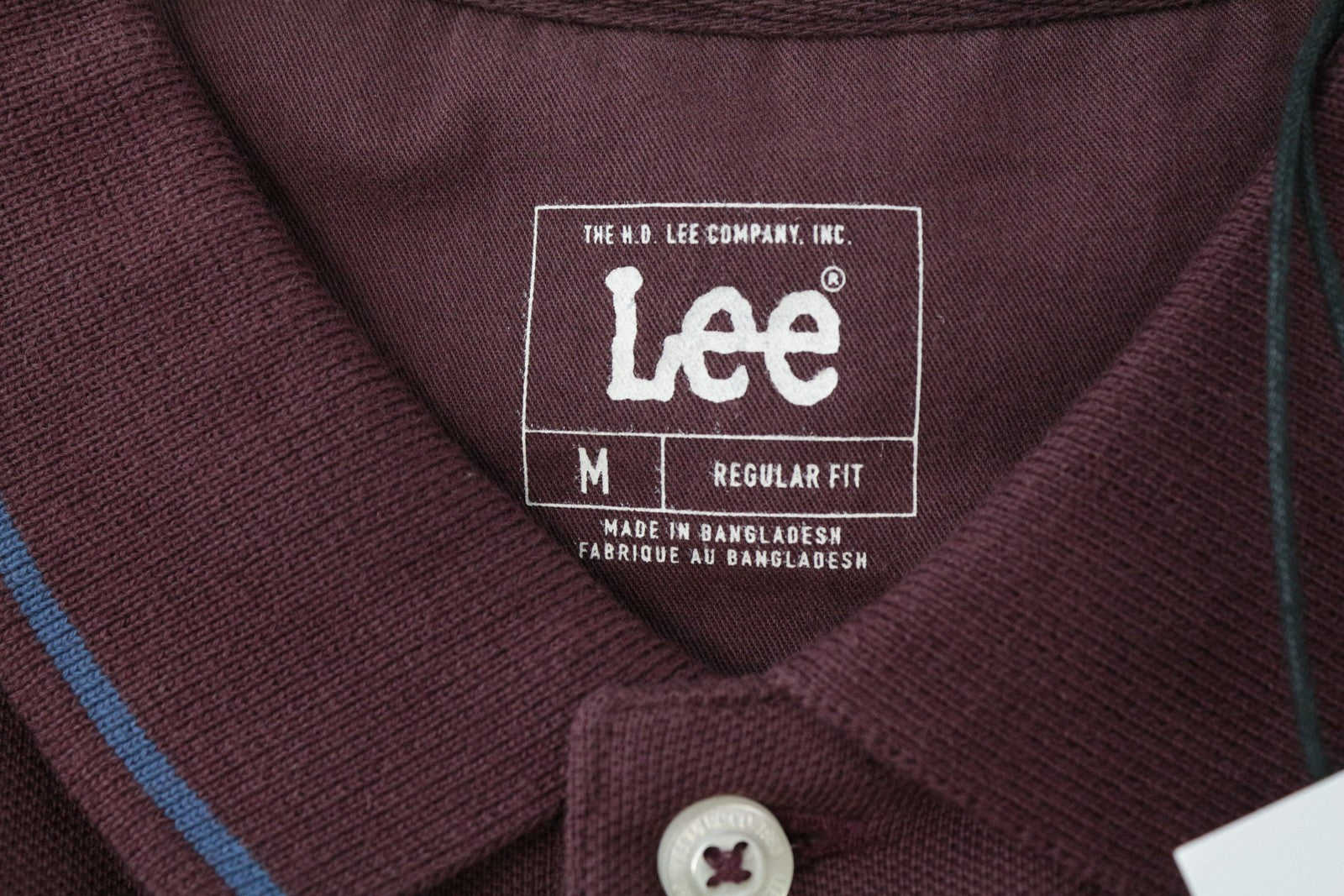 LEE Men T-Shirt M Burgundy Red Pure Cotton Long Sleeved Casual Polo