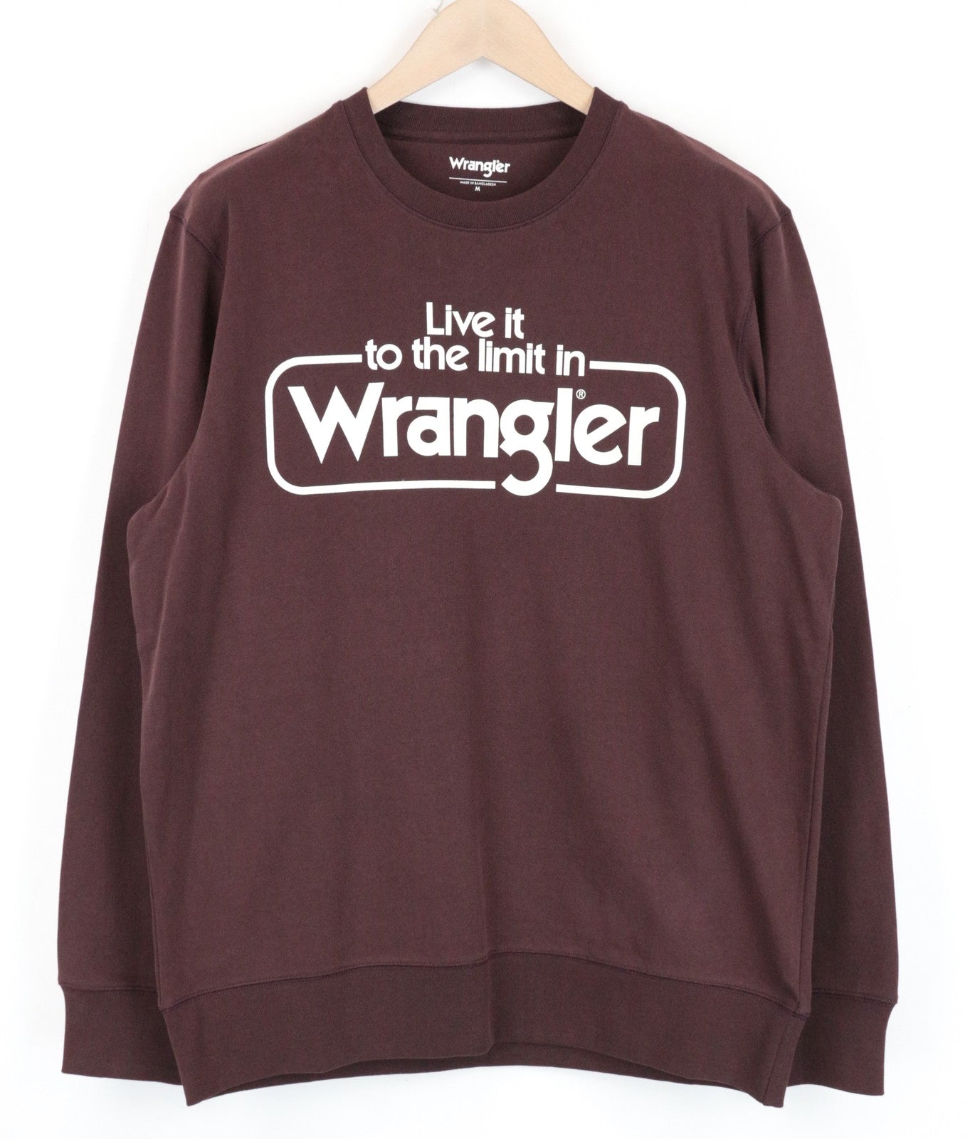 WRANGLER Men Sweatshirt M Brown Pure Cotton Logo Print Long Sleeved Pull On
