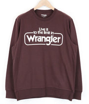 WRANGLER Men Sweatshirt M Brown Pure Cotton Logo Print Long Sleeved Pull On