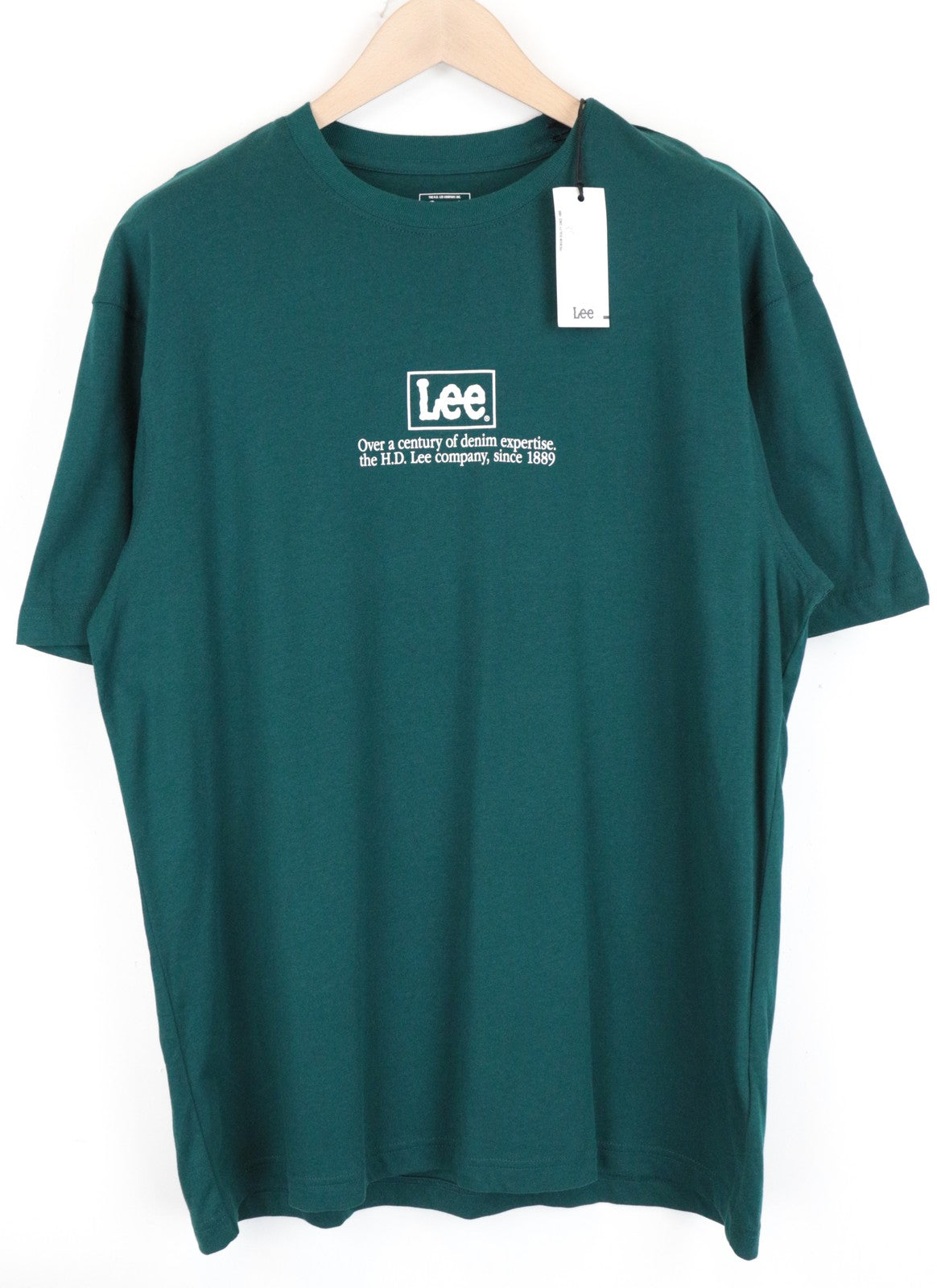 LEE Men T-Shirt M Green Pure Cotton Short Sleeved Pull On Logo Casual