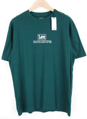 LEE Men T-Shirt M Green Pure Cotton Short Sleeved Pull On Logo Casual