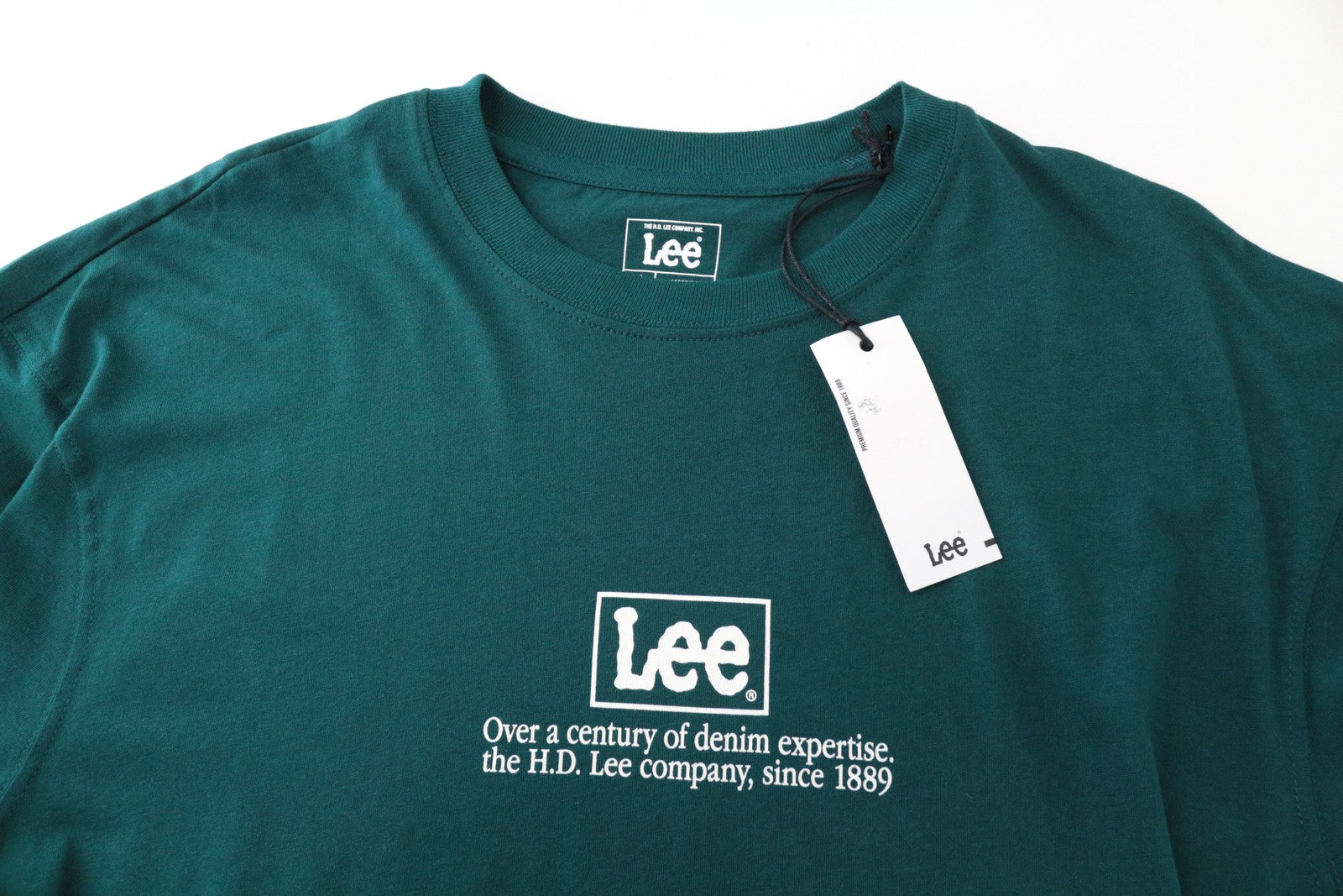 LEE Men T-Shirt M Green Pure Cotton Short Sleeved Pull On Logo Casual
