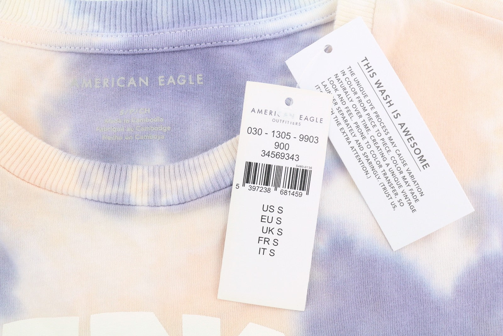 AMERICAN EAGLE OUTFITTERS Women T-Shirt S Purple Tie-Dye Short Sleeve
